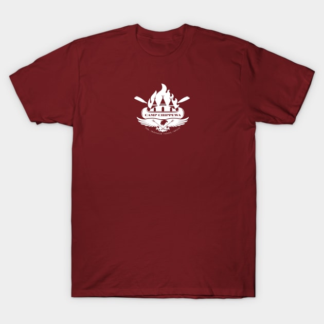 Camp Chippewa Wednesday Addams Inspired Eagle and Canoe Fan Logo in White T-Shirt by Kraken Sky X TEEPUBLIC